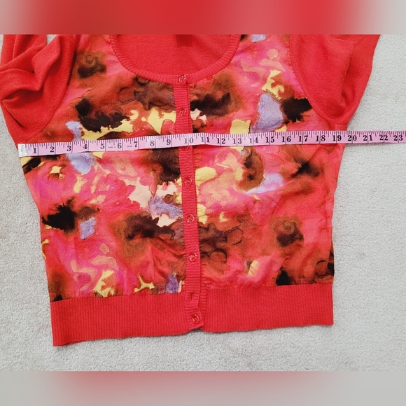 New York & Company Women Cardigan Sweater Medium Floral Front Button 100% Cotton - Picture 5 of 9